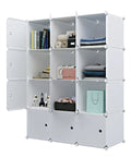 Massive 42 Inch Wide Cube Storage Organizer With Doors For Home Or Dorm, showing 9 white cubes with clothes and books
