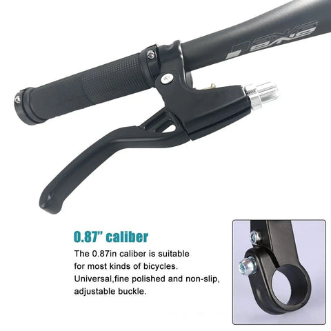 Heavy-Duty 4-Finger Aluminum Bike Brake Levers Set Universal 22mm Handlebar Fit For MTB BMX And Road Bikes attached to black handlebar.
