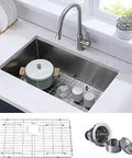 30 Inch Undermount Kitchen Sink Stainless Steel Single Bowl 16 Gauge 9 Inch Deep With Satin Finish and accessories