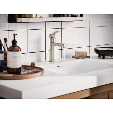 High Arc Kitchen Faucet In Brushed Nickel Finish, RINZA Series Hi Arc Design, Model 84627SRN, in modern home kitchen setting