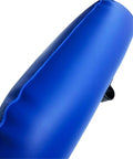 Close-up of blue inflatable kayak outrigger stabilizer for paddling boats and canoes side mount flotation buoy with easy install hardware