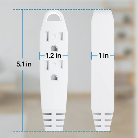 Three Outlet 50 Foot Extension Cord With Grounded 3-Wire SJTW 16/3 UL Listed, front and side view dimensions