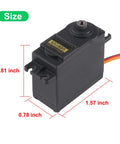 MG995 Metal Gear Servo Motor Pack Of 5, size dimensions, high torque, black casing with metal gear top view