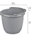 10 Qt Titanium Spout Pail Mop Bucket With Pour Spout And Comfort Grip Handle, light gray plastic showing dimensions.