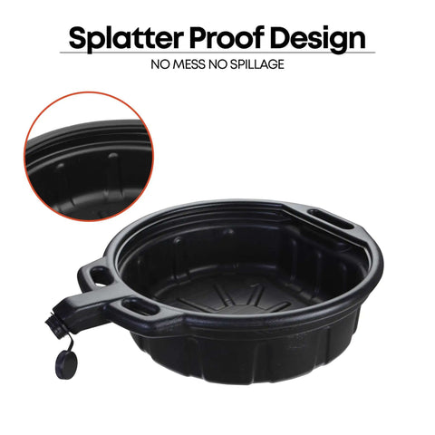 2 Gallon Oil Drain Pan With Anti Spill Cap And Wide Lip For Mess Free Oil Changes Large Pour Spout Heavy Duty HDPE Construction