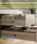 Installed 40 inch drawer slides with 300 pound load capacity, side mount, full extension, holding books in a cabinet setting.