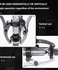 Heavy Duty Hydraulic Bearing Puller Kit 30 Ton Capacity Extraction Tool shown in vertical and horizontal use for versatility.