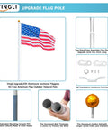 20 Ft Aluminum Flag Pole Kit Yard Ready Sectional For Outdoor Use With 1.2mm Thick Walls Built To Last Rust Proof And Weather Ready Up To 33 MPH Wind