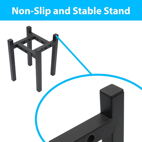 Close-up of Adjustable Multiuse Countertop Stand for Water Filters and Dispensers elevates nine inches, non-slip black finish.