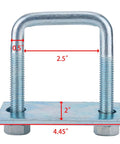 Leaf Spring Clamp Kit Fits Up To 2.5 Inch Wide Leaf Springs, Locks Springs Together for Stabilizing and Better Axle Torque Control, Heavy Duty 4 Pack for Trucks and SUVs, Easy Install, Beefy Lockdown Grip metal structure with measurements shown.