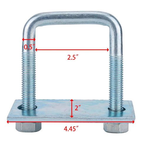 Leaf Spring Clamp Kit Fits Up To 2.5 Inch Wide Leaf Springs, Locks Springs Together for Stabilizing and Better Axle Torque Control, Heavy Duty 4 Pack for Trucks and SUVs, Easy Install, Beefy Lockdown Grip metal structure with measurements shown.