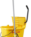 Commercial Side-Press Wringer Mop Bucket On Wheels 35-Quart Yellow Heavy-Duty Floor Cleaning System with mop and wringer.