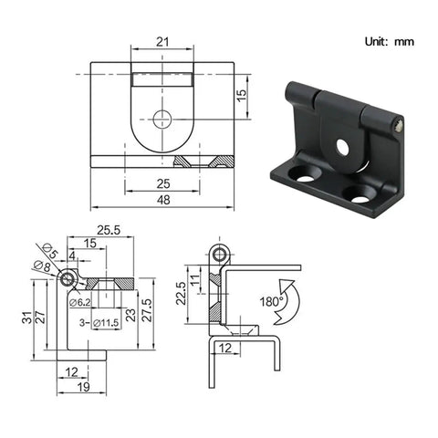 Technical diagram and photo of Heavy Duty Zinc Alloy Detachable Hinge For Cabinets And Doors With Box Switch Control 1 Piece