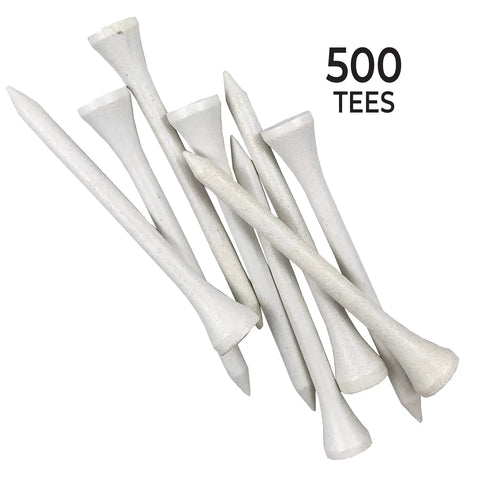 Deluxe Wooden Golf Tees 500 Count Two And Three Quarters Inch White Durable Natural Hardwood Tees for Drivers and Woods