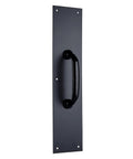 Commercial 15 Inch Stainless Steel Pull Door Plate in Matte Black Finish, rust and corrosion resistant, pre drilled mounting plate.