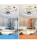 POJGVU Smart Ceiling Fans Wih Lights, showing dual operation for summer and winter modes with 360-degree oscillating head.