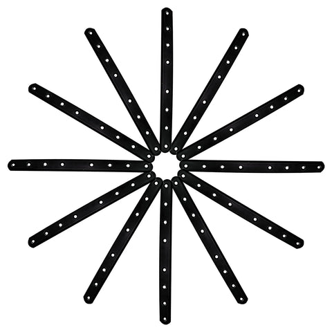 12 Pack Heavy Duty Black Straight Mending Plates 10 Inch 250mm Metal Brackets arranged in star shape