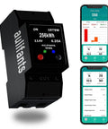 WiFi Energy Monitor Watt Meter With Breaker Switch And Phone App Remote Control displayed with smartphone app interfaces