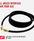 Argon welding hose with brass fittings, 6.6 ft long, black rubber tubing for MIG/TIG welding