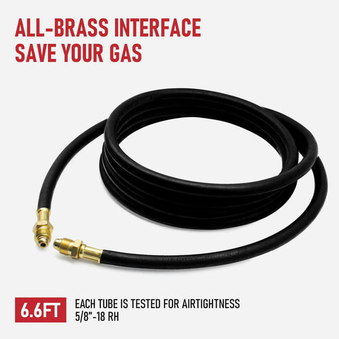 Argon welding hose with brass fittings, 6.6 ft long, black rubber tubing for MIG/TIG welding