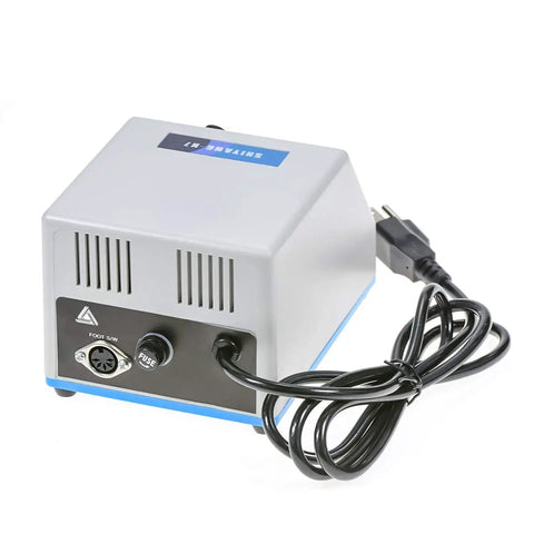 Back view of 35,000 RPM Handheld Grinder power unit with cable, showing vents and footswitch connection