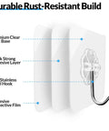 Heavy Duty Adhesive Wall Hooks 12 Pack Clear Rust Resistant Stainless Steel Sticky Hangers With Beefy Load Capacity showing durable build.