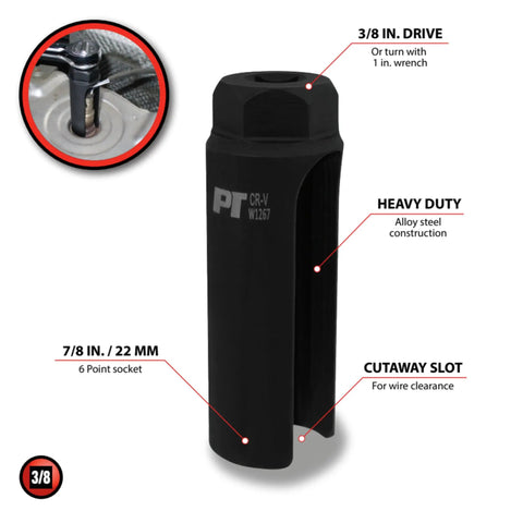 Heavy Duty Oxygen Sensor Socket With Cutaway Wire Clearance, Built Tough Alloy Steel For Computerized Engines, 3/8 in. drive