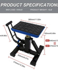 POLARBEAR dirt bike stand with blue platform and black frame; adjustable center jack, 1000 lb cap.