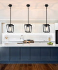 Black Pendant Lights For Kitchen Island, Modern Lantern Fixtures With Clear Glass Shades over a kitchen island
