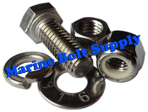 Type 316 stainless steel hex bolt with nut and washer set for marine hardware