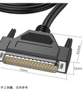 Premium Pure Copper DB37 Extension Cord Male To Female 37 Pin D Sub Connector Cable close-up with dimensions 72mm x 41mm x 15mm.
