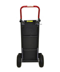 Front view of Heavy Duty Hand Truck Converts From Two Wheel To Four Wheel Platform With Solid Steel Deck Preventing Load Slippage