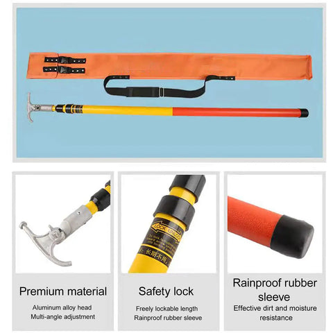 Insulated Rescue Hook With Portable Hot Stick for Emergency Care, 9.8ft reach, epoxy-insulated, orange carrying case, alloy hook