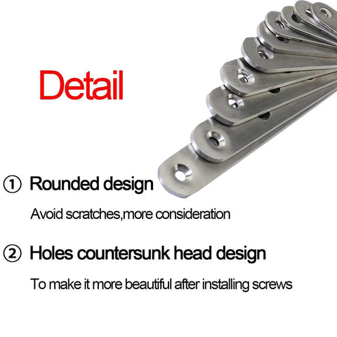Stainless Steel Corner Brackets 9.7 Inch 8 Hole Straight Fixing Brace Plates Pack of 4 showing rounded and countersunk hole design.