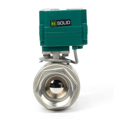Front view of Heavy Duty Motorized Ball Valve 2 Inch Full Port 304 Stainless NSF Certified Electric Ball Valve 9 24V AC DC