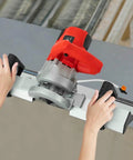 Pro Grade Electric Tile Chamfering Tool For Precise 43 Degree Bevel Cuts With 1200W Motor in use on ceramic tile.
