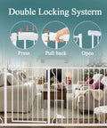 Extra Wide Walk Through Baby Gate For Doorways And Living Areas, Pressure Mounted With Auto Close, White, Double Locking System