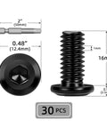 M6 X 16mm Flat Head Socket Cap Screws Set In Stainless Steel 304 With Black Coating For Rust Resistant Performance, Includes Screwdriver Bit, 30 Pieces