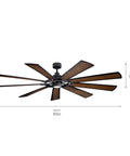 Badass Heavy Duty 85 Inch Ceiling Fan With Bright LED Lighting And Slick Distressed Black Industrial Finish Plus Nine Blade Quiet Airflow Blades For Cool Bedroom Relaxation, top view showcasing 9 blades.