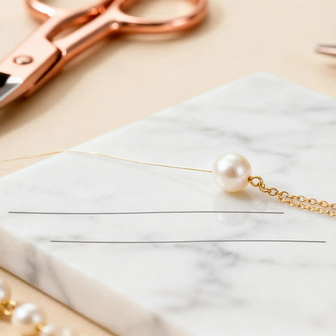 Beading Needle Set For Bead Stringing 200 Pcs Jewelry Threading Needles With Bend Resistant Metal Design Ideal For Necklaces And Bracelets Easy To Use For Beginners To Pro Crafters Great For Family Craft Nights. silver metal needle with pearl and chain on marble surface
