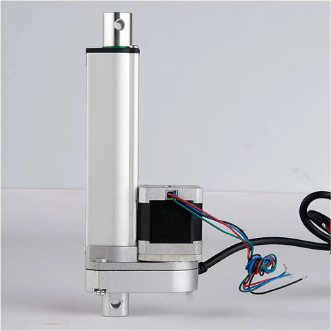 Precision 12 Volt Linear Actuator With Stepper Motor Push Rod And Telescopic Design showing side view with wiring and compact design.