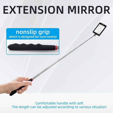 Two Pack Telescoping Lighted Inspection Mirror With 34.5 Inch Extendable Handle 360 Degree Rotating Mirror Tool on a Stick