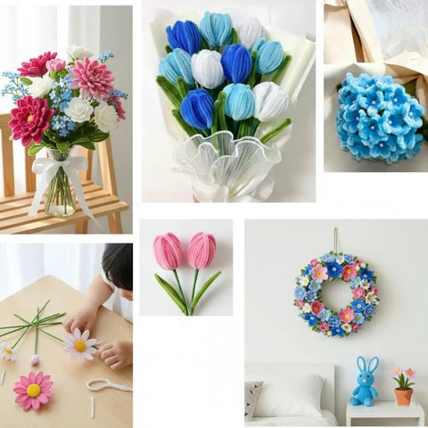 Heavy Duty Multicolor Chenille Stems for Flower Making and DIY Crafts 400 Count Thick Pipe Cleaners, blue flower bouquet