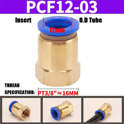 Straight Up Heavy Duty Quick Connect Pneumatic Fittings Bulk Pack Push In Hose Couplers For Air Lines, brass, 12mm insert size.
