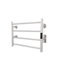 Heavy Duty Wall Mounted Towel Warmer With Built In Timer And LED Indicators, 1 To 8 Hour Modes, Chrome Stainless Steel With Four Round Bars