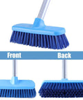 Extendable Deck And Bath Scrub Brush With Long Handle 16 To 50 Inch Adjustable Steel Pole Stiff Bristle Floor Scrubber, front and back view