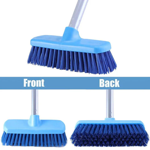 Extendable Deck And Bath Scrub Brush With Long Handle 16 To 50 Inch Adjustable Steel Pole Stiff Bristle Floor Scrubber, front and back view