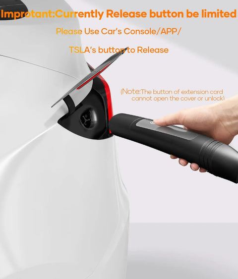 Top Notch 21 Foot Ev Charging Extension Cable 50 Amp 240 Volt Nacs Connector plugged into a vehicle's charging port.