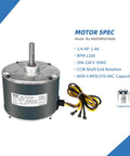 Top Tier Hvac Condenser Fan Motor 1/4 Hp 1100 Rpm 208 To 230 Volts With 5 Mfd Capacitor No Fuss Install for AC.