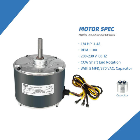 Top Tier Hvac Condenser Fan Motor 1/4 Hp 1100 Rpm 208 To 230 Volts With 5 Mfd Capacitor No Fuss Install for AC.